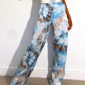 PrettyLittleThing blue tie dye wide leg pants